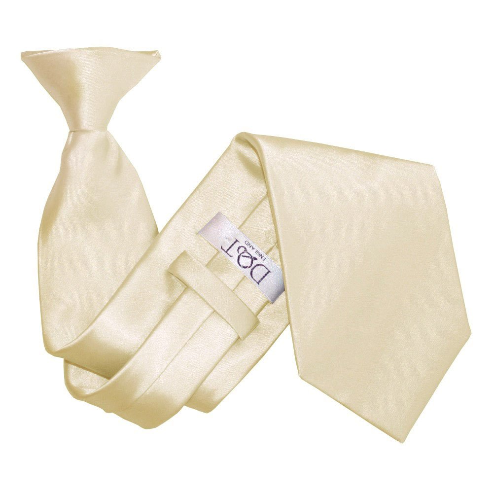 Dqt Men's Champagne Plain Satin Clip-On Tie - Pre-Tied Necktie For Wedding, Business, Uniform, Security & Formal