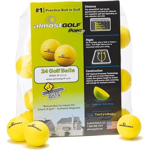 AG AlmostGolf Balls - Limited Flight Practice Golf Balls - (24 Pack, Yellow) - Almost Golf Balls Foam Golf Training Aids for Indoor Or Yard Practice - Includes 24 AlmostGolf Balls W/ 5 Liberty Tees