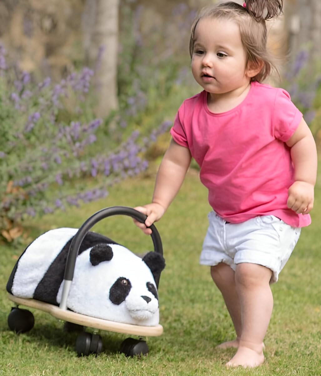 Wheelybug Drewniane zwierzątko do jazdy z wymienną pluszową osłoną, certyfikowana zabawka rozwojowa z certyfikatem bezpieczeństwa, mała (1-3 lata), pluszowa panda