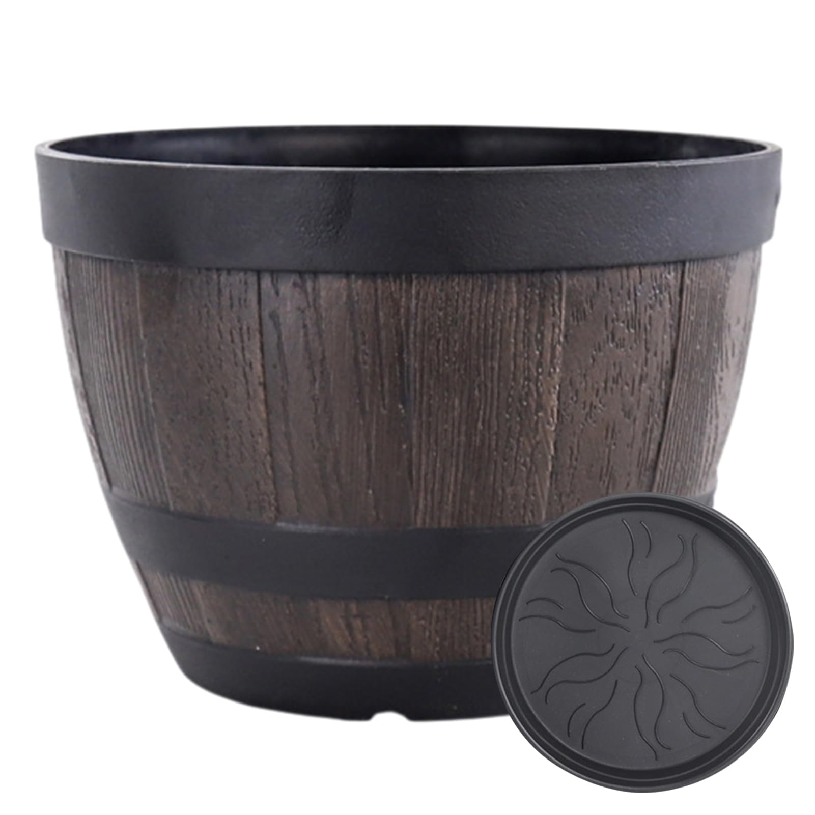 Flowerpot with Built-In Drainage System Rustic Style Garden Container Entryway Decorative Planter Barrel Flowers Herbs Vegetables