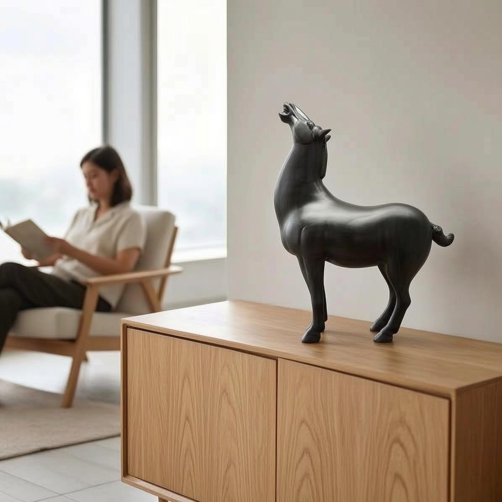F Fityle Escultura de Caballo Abstracto Estatua Figura Adorno Ornamento de Resina de Estilo Contemporáneo con Cuello Arqueado y, Largo 47 Cm, Ancho 18 Cm, Alto 38 Cm, Estilo Chino Moderno