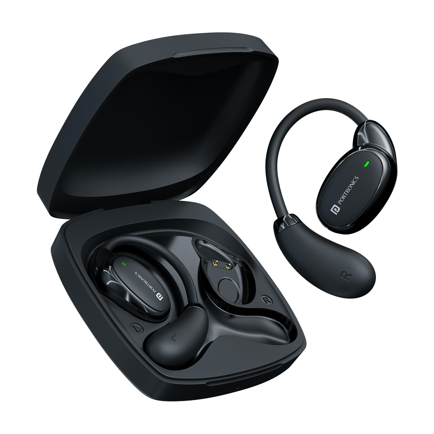 Portronics Harmonics Twins 31 Over Ear OWS Smart Wireless Earbuds with HD Mic, Secure & Flexible Earhook, Touch Control, 24 Hrs Playtime, Music/Gaming Mode, BT 5.4V, Light Weight(Black)