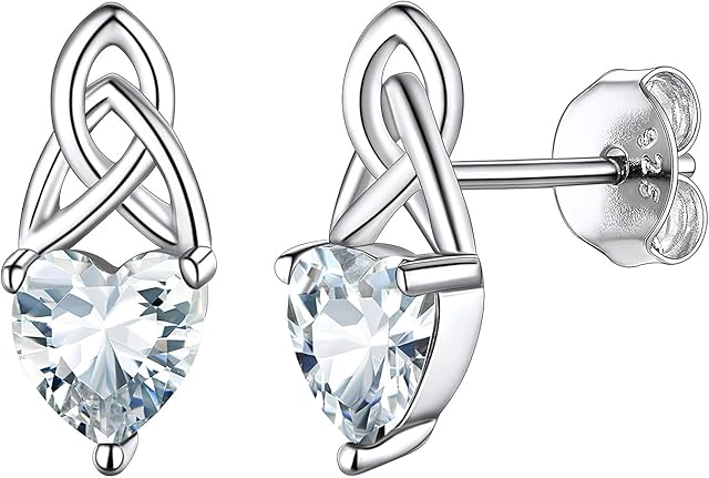 Suplight 925 Sterling Silver Claddagh Celtic Heart Stud Earrings, Dainty Tiny Irish Celtic Knot Jewelry for Women Girls (with Gift Box)