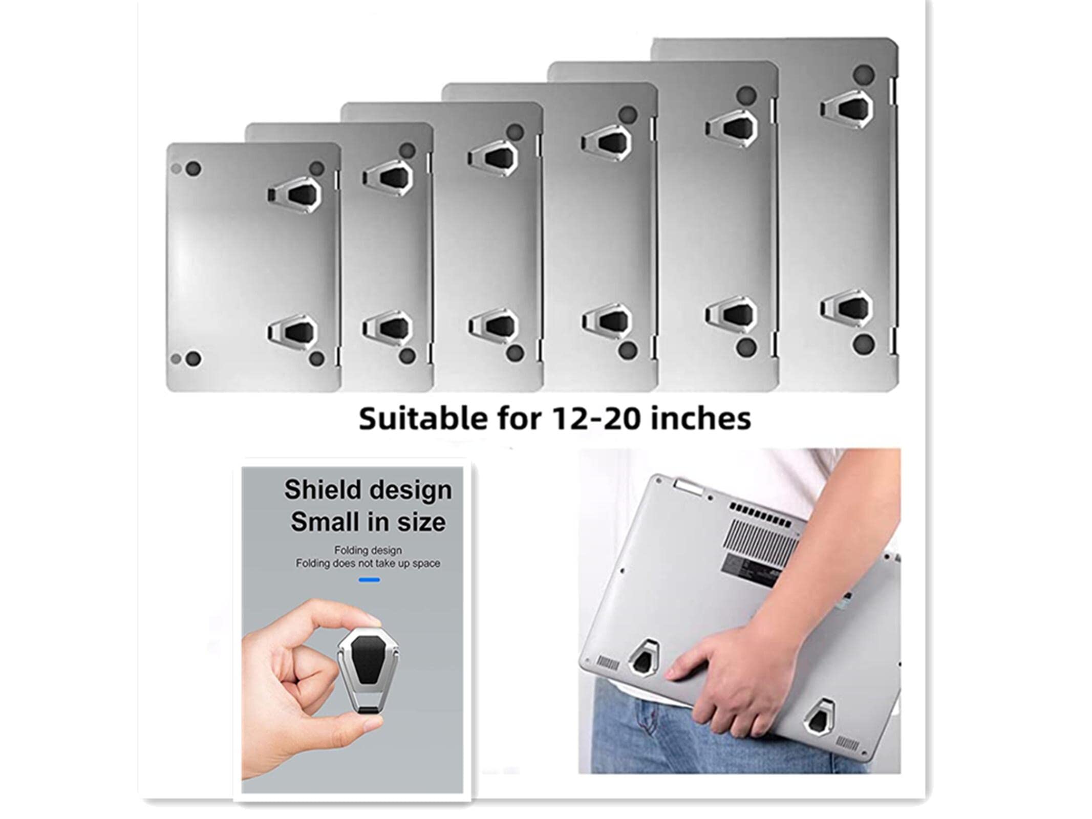 Soporte invisible portátil para laptop, 2 piezas de aleación de zinc, almohadilla de disipación de calor, elevador para portátiles de 12 a 20 pulgadas 6