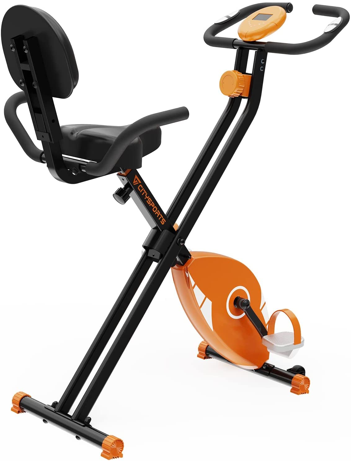 CITYSPORTS cyclette pieghevole Bici da appartamento pieghevole con schienale, cyclette 8 livelli di resistenza, monitor LCD e sensore di frequenza cardiaca, facile da riporre, fitness domestico