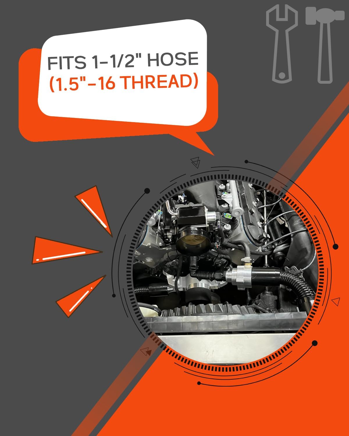 Inline Thermostat Housing Aluminum with Bypass Sensor Port - Fits 1-1/2" Hose (1.5"-16 Thread) - High Performance Upgrade for Optimal Engine Temperature Control (Silver)