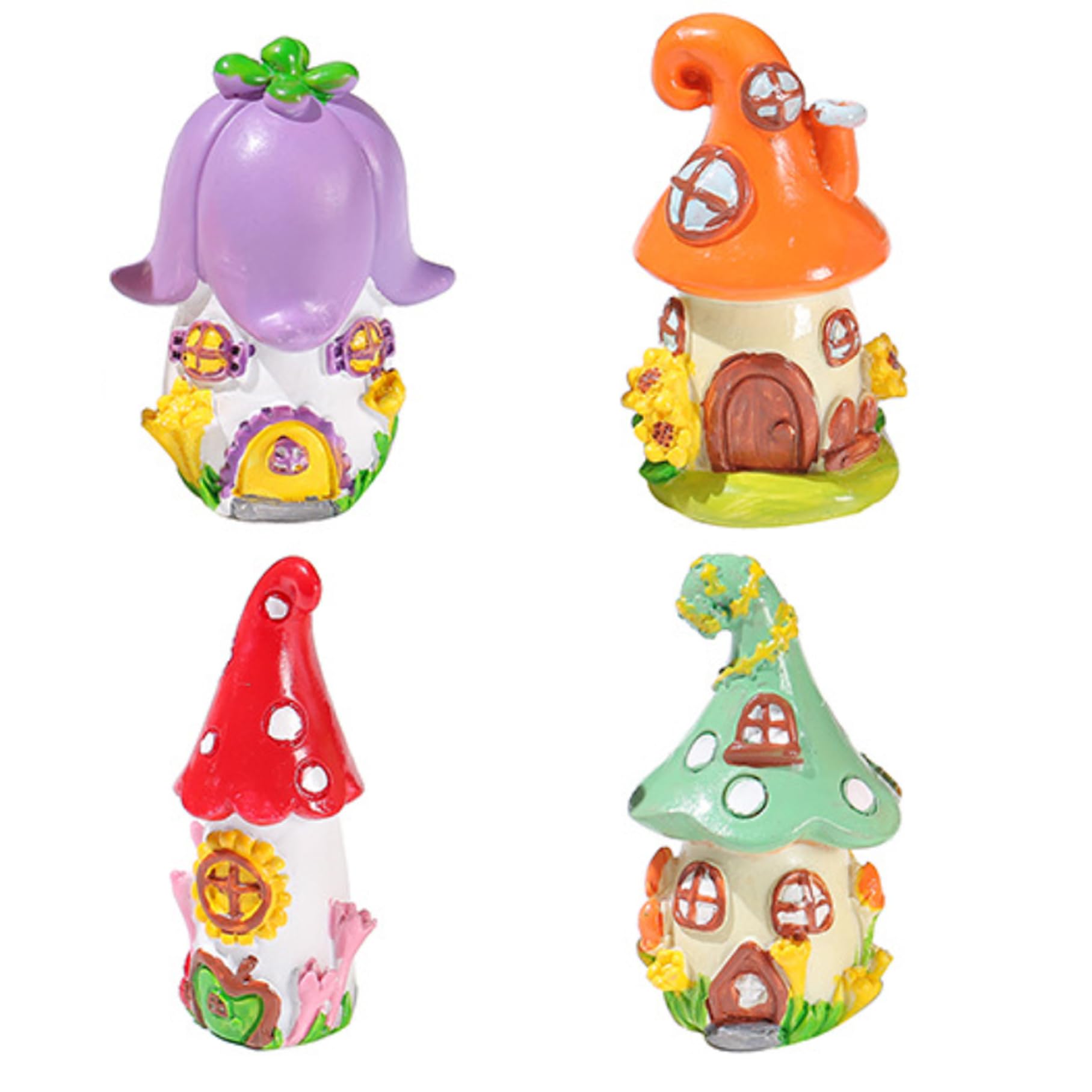 Wilafury 4Pcs Fairy Garden Houses, Mini Colorful Resin Fairy House Figurines for Garden, Shelf, Tabletop & DIY Miniature Decor