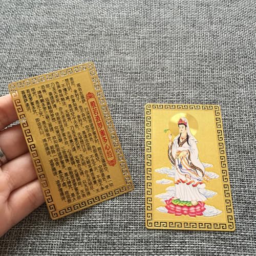 HORIALENCE Tarjeta Amuleto Budista de Metal Dorado Kwan Yin Guanyin Tamaño Pequeño Amuleto Tradicional Chino para Protección y Buena Suerte Accesorio Portátil para Cartera y Bolso - imagen 6