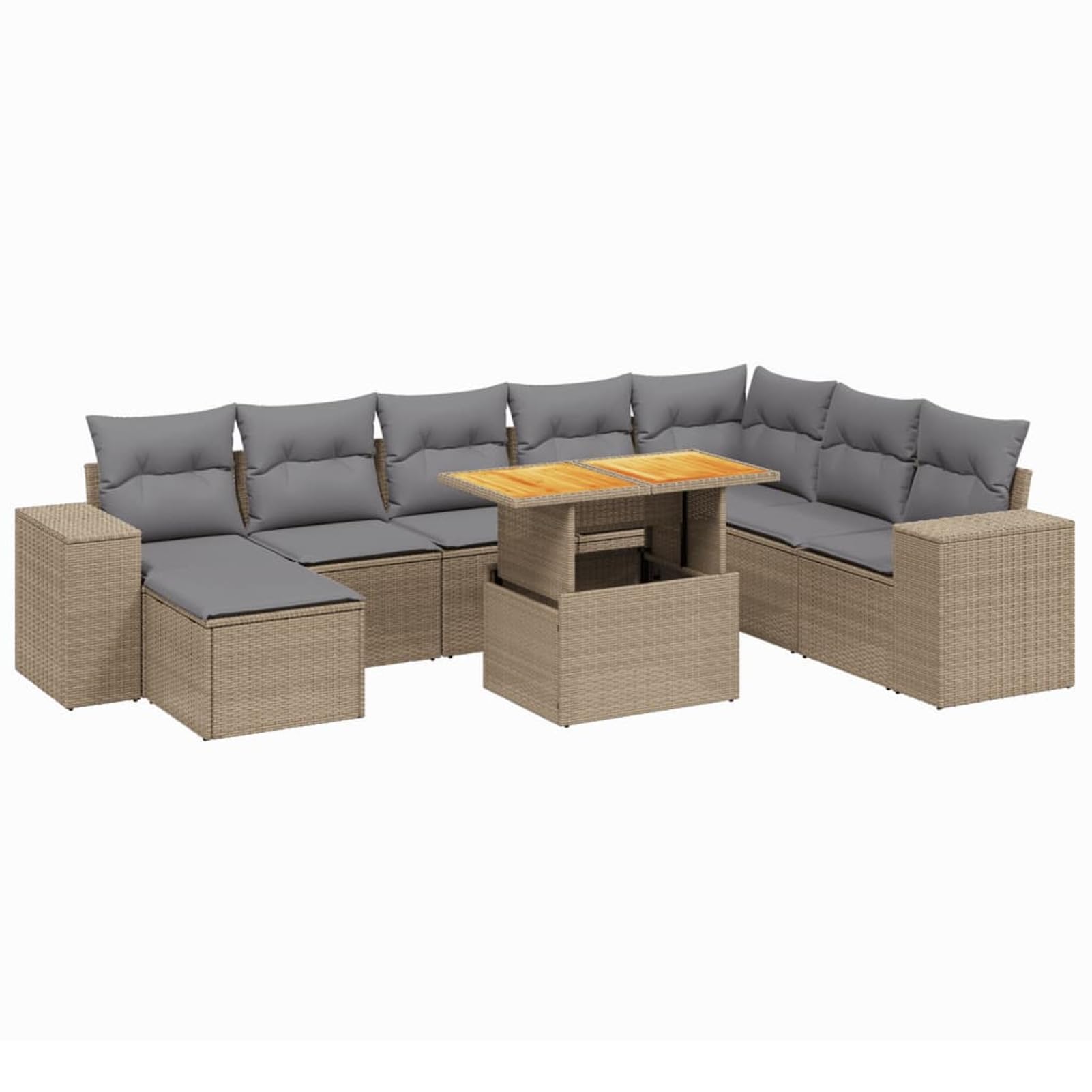 Lechnical Set Divano da Giardino 9 pz con Cuscini Beige in Polyrattan,Set di Conversazione per Patio,Set Salotto da Esterno,Set Divano da Giardino Esterno-3275964