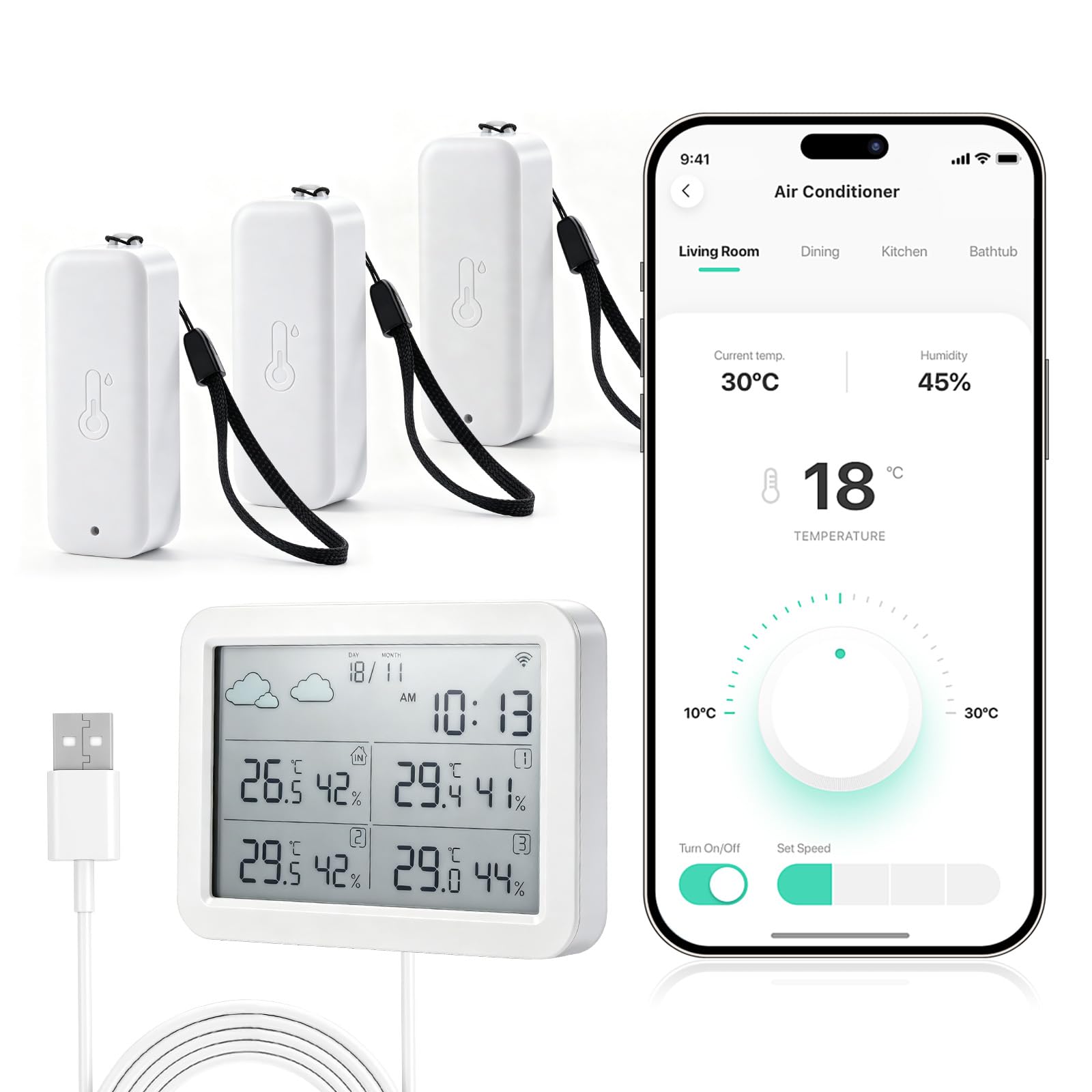Set termoigrometro WiFi con display LCD, sensore di temperatura WiFi con 3 sensori esterni e 1 stazione base, controllo tramite app Tuya Smart Life per serra e cantina