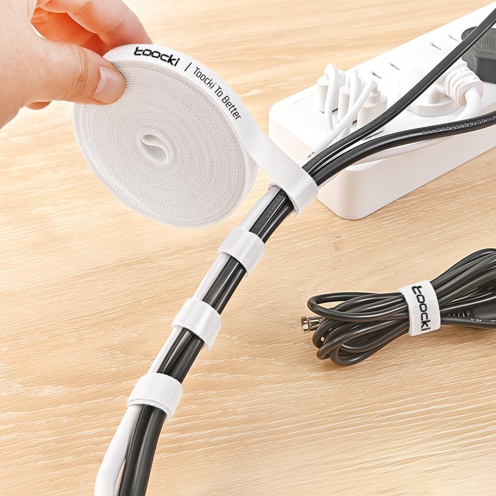 118.11inch Double - side Nylon Hook Loop Cable Ties: Self - fastening, Reusable for Hassle - free Wire & Stuff Management at Office & Home（White）