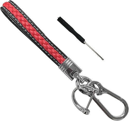 Dickno Llavero de cuero de microfibra para automóvil, giratorio de 360 grados, con anillo en D antipérdida para hombres y mujeres (rojo)