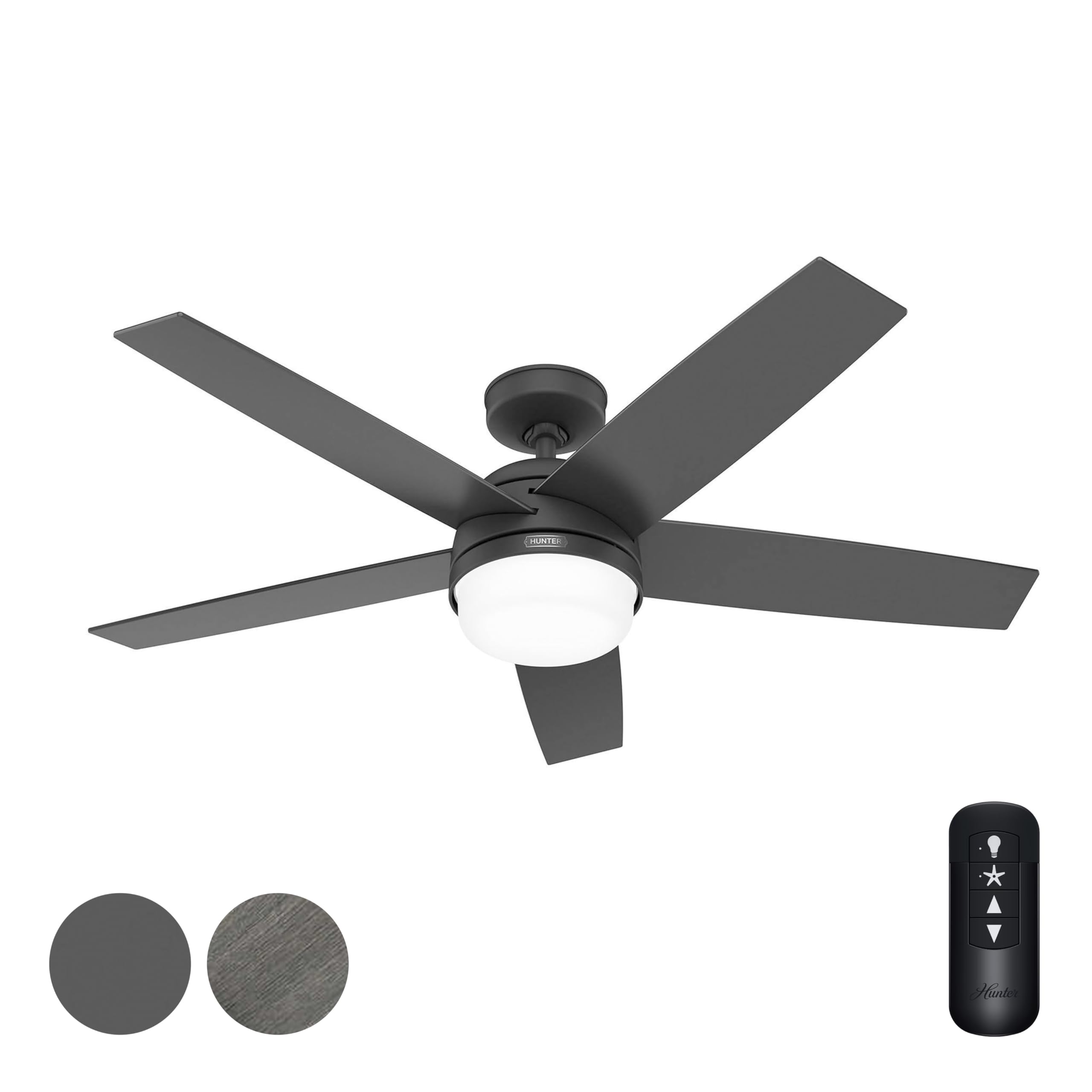 Hunter Fan 52 inch Ceiling Fan with Lights and Remote Control, Matte Black, Reversible Blades, Indoor/Outdoor Ceiling Fan for Kitchen, Bedroom, Living