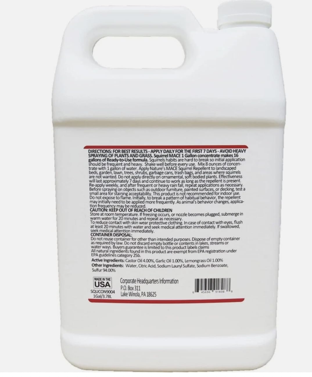 Nature's Mace Squirrel Repellent for Outdoors, Chipmunk Deterrent for Attic, Garden, Car, Keep Out of Garden, Bird Feeders, Fruit Trees, Yard, Plants (1 Gallon Concentrate)