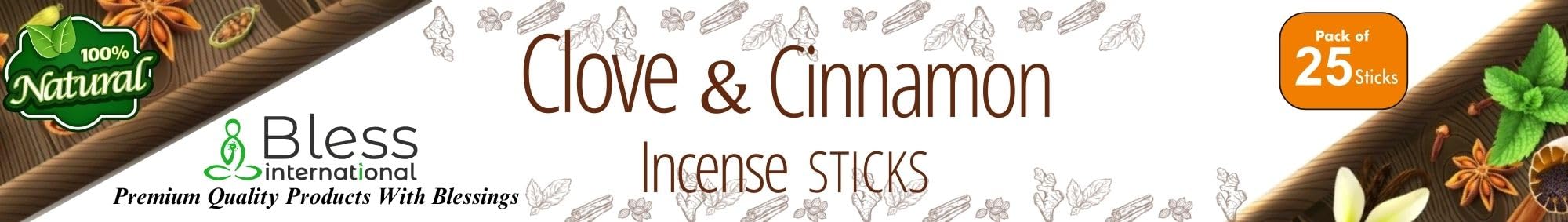 Bless-International Clove And Cinnamon 100%-Natural-Incense-Sticks Handmade-Hand-Dipped Organic-Chemicals-Free for-Purification-Relaxation-Positivity-Yoga-Meditation The-Best-scents (25 Sticks (40GM))