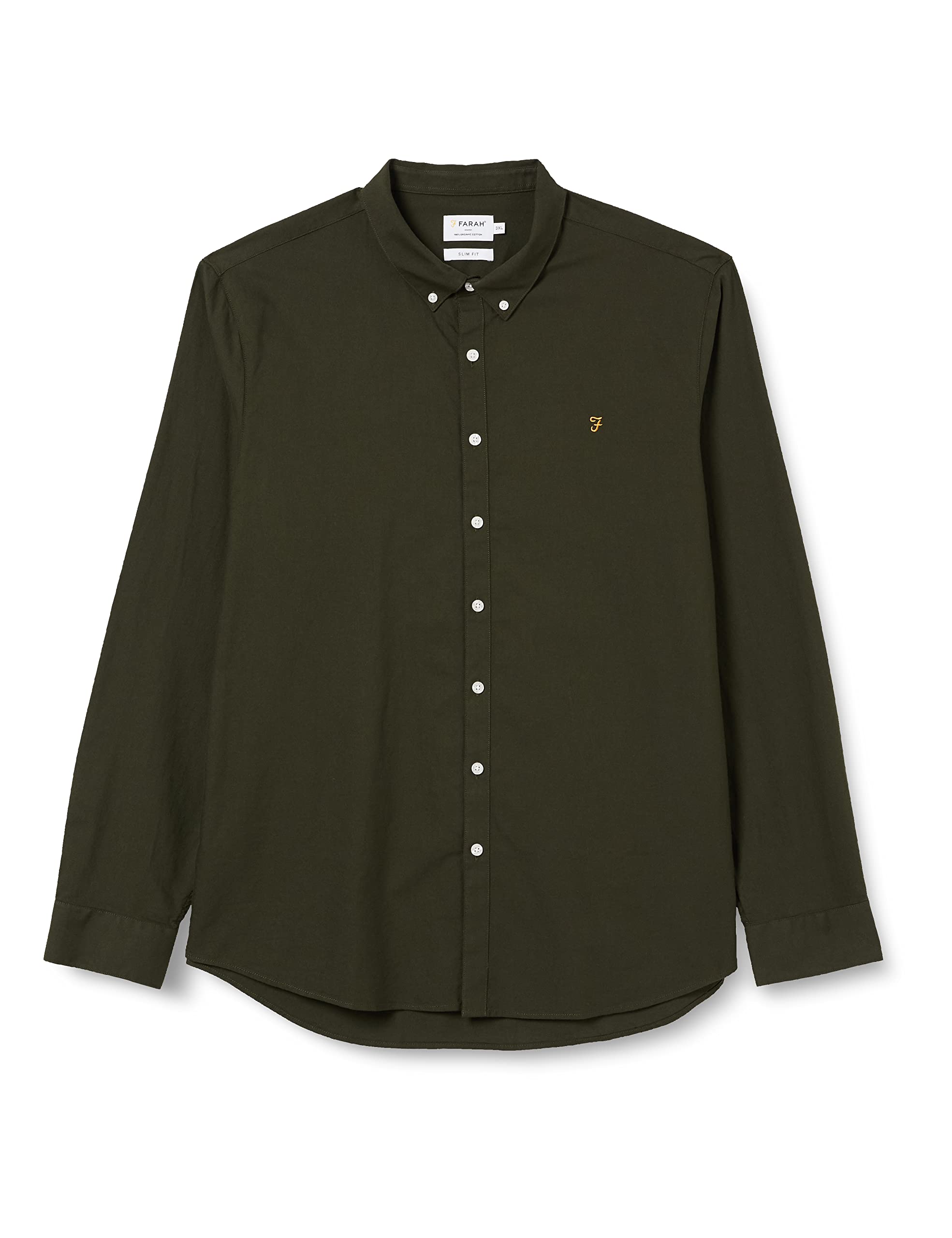 Farah Mens Brewer Slim Fit Cotton Oxford Shirt, Evergreen, 3XL UK