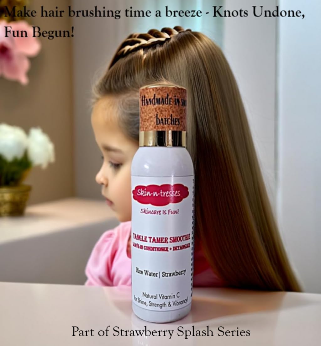 Skin-n-tresses Tangle Tamer Smoothie Leave-In Conditioner + Detangler for Kids (3+ Years) | Gentle Hair Care with Rice Water, Strawberry & Papaya | Small Batch Handmade | 50 ml 1