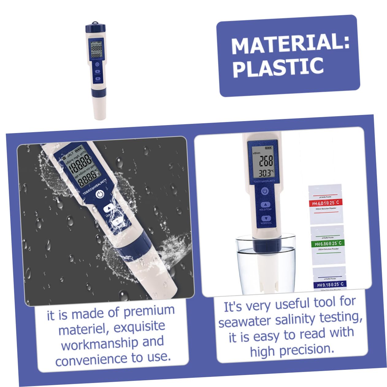 Gatuida Salinity Tester for Water Digitale 5 in 1 per Acquario | Sonda ad Alta Sensibilità, Corpo Plastico, 3 Batterie Lr44 Incluse, Monitoraggio per Piscina e Acquacoltura