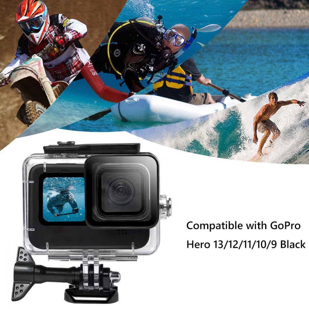 Custodia Impermeabile per Gopro Hero 13/12/11/10/9 Black, 60M Custodia Subacquea Accessori, Subacquea Diving Trasparente Custodia Protettiva Shell Hero 13 12 11 10 9