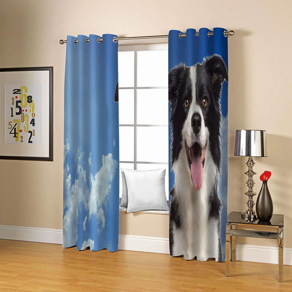 Rideaux Et Draperies Intérieurs 3D Ciel Bleu Nuage Blanc Chiot Motif Rideau Occultant À Oeillets Decoration Salon Chambre Maison pour Enfant Adulte 2 Pièces 280x160Cm Design Moderne Imprimé