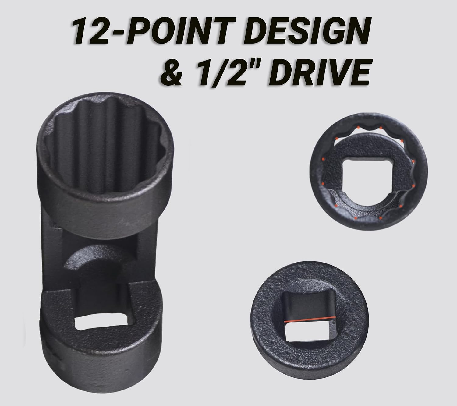 5PCS Strut Nut Socket, Suspension Strut Nut Socket Tool 18mm 19mm 21mm 22mm 24mm with 12 Point 1/2" Drive for Shock Absorber Nut Removal and Installation
