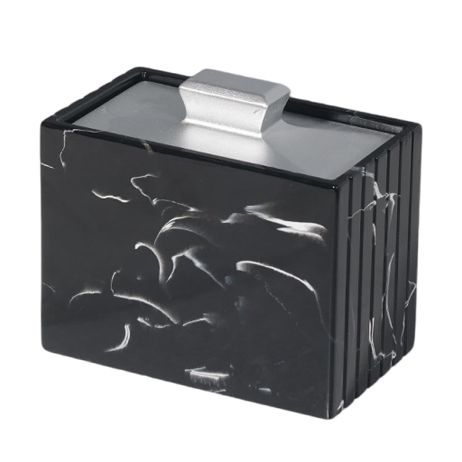 PLCPDM Resin Toothpick Holder with Dustproof Lid for Hotel Restaurant Tabletop Marble Pattern Cotton Swab Storage Case Resin Cotton Swab Organiser Box