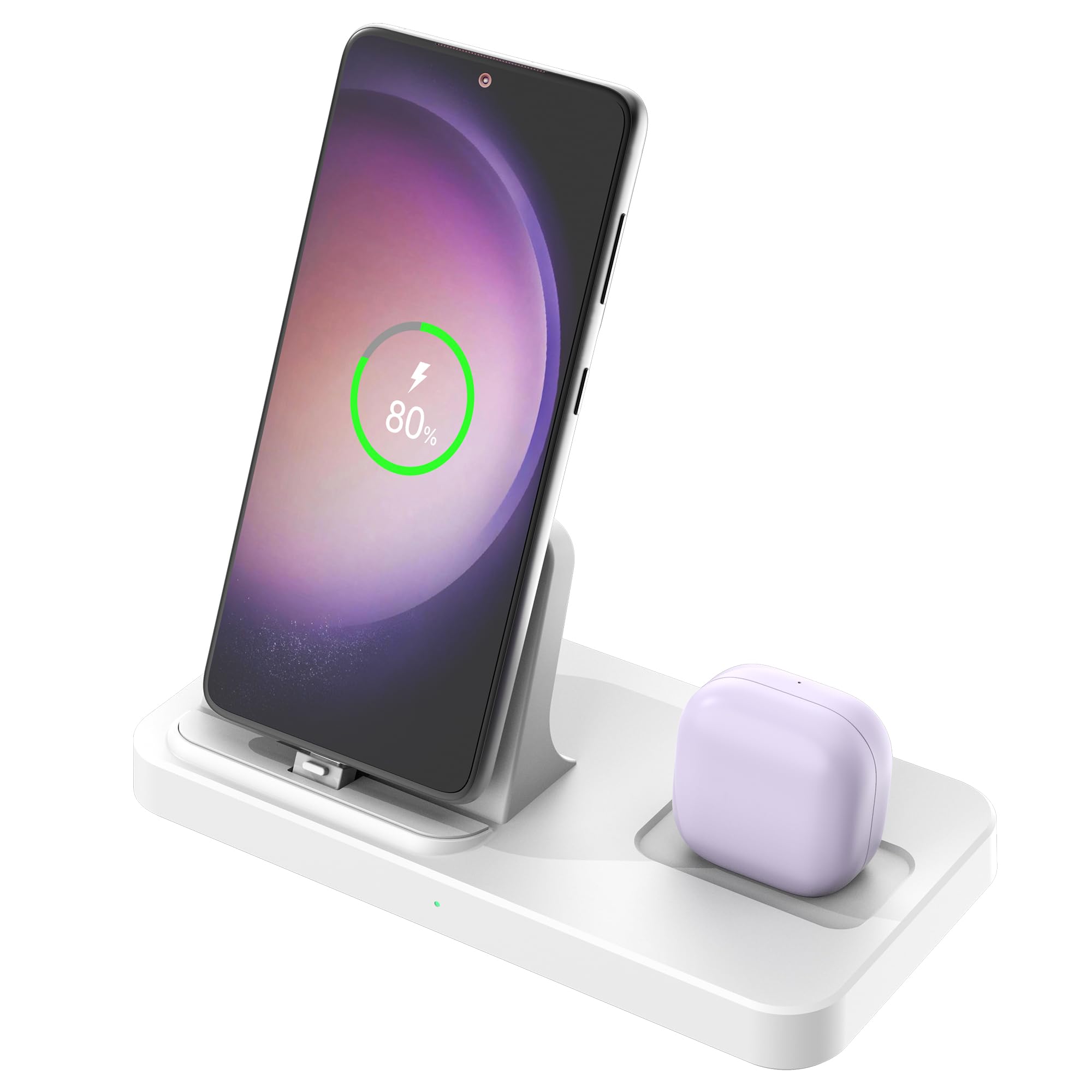 2 in 1 Wireless Charging Station for Samsung Galaxy S25 Ultra/S25+/S25/S24+/S23+/Note20/A55/A35/Z Fold/Z and Galaxy Buds, Charger Dock Stand for iPhone 16/15 with Type-C Plug, for Pixel Black