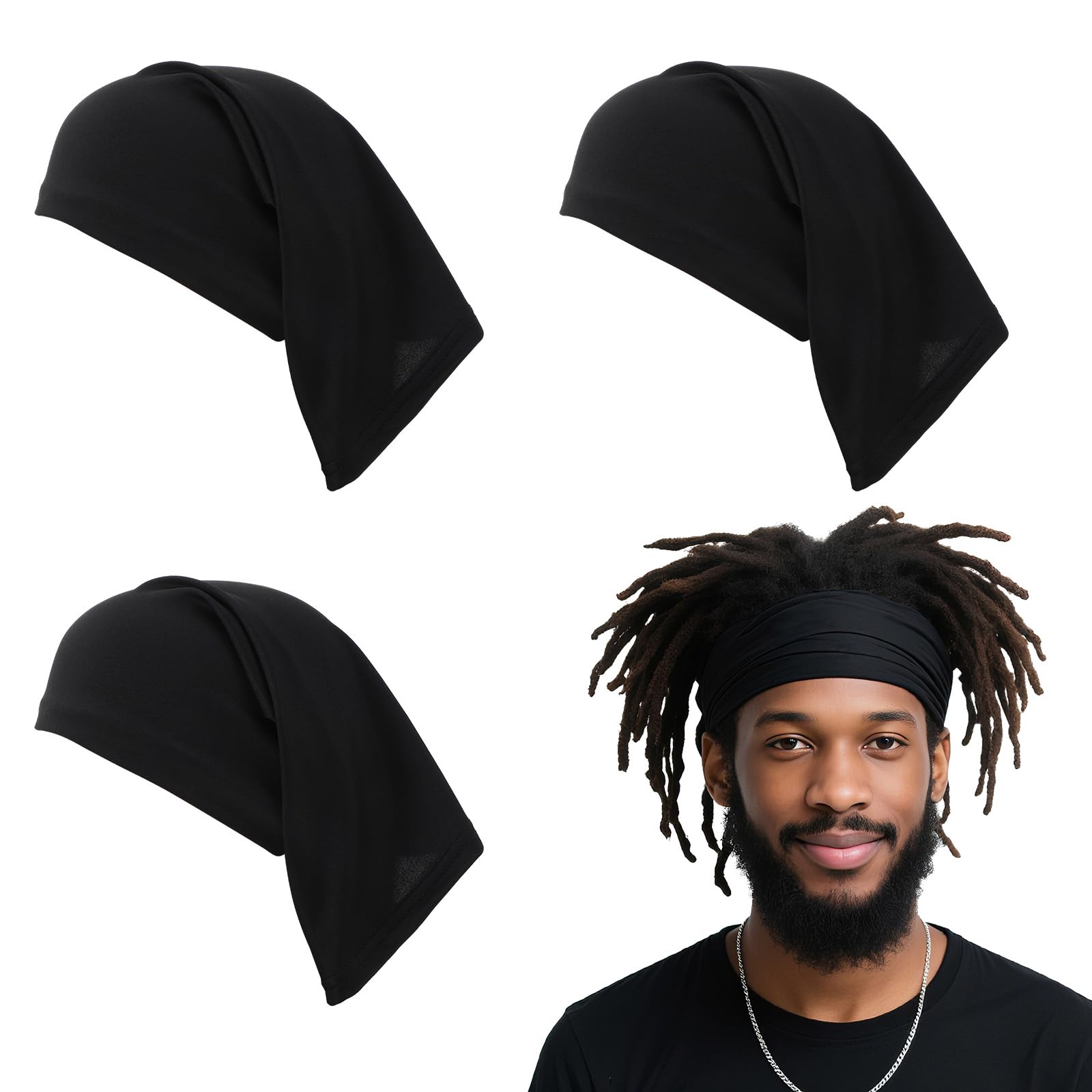 4pcs Dreads Cap, Loc Sock, Dreadlock Caps for Men, Soft and Comfortable, Tube Dreadlock Cap Elastic for Men & Women, Black