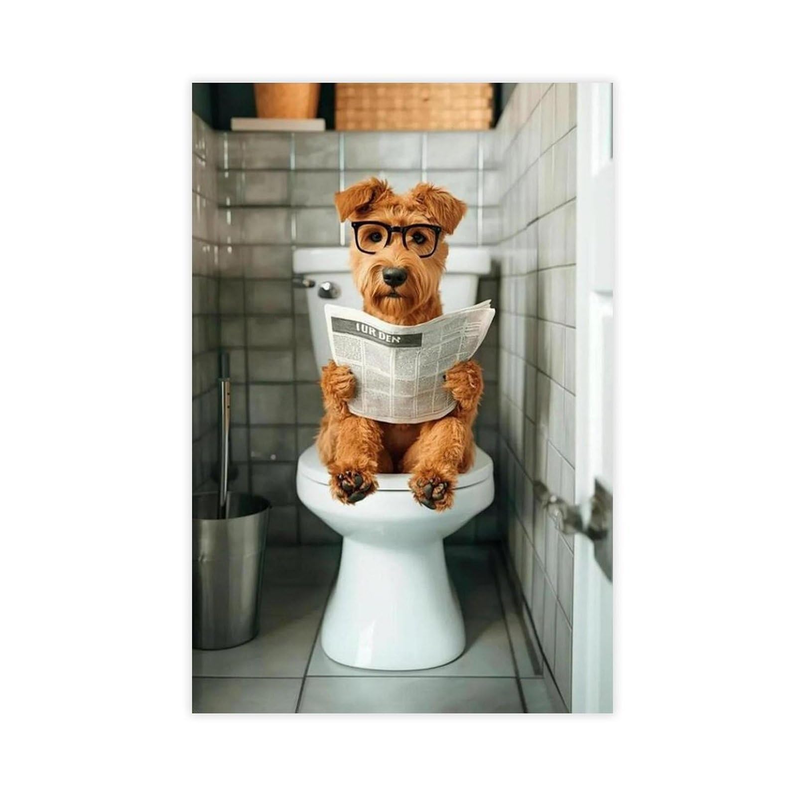 Flamint Airedale Terrier on The Toilet Bathroom Dog Canvas Poster Bedroom Decor Landscape Office Room Decor Gift 20" L X 30" W