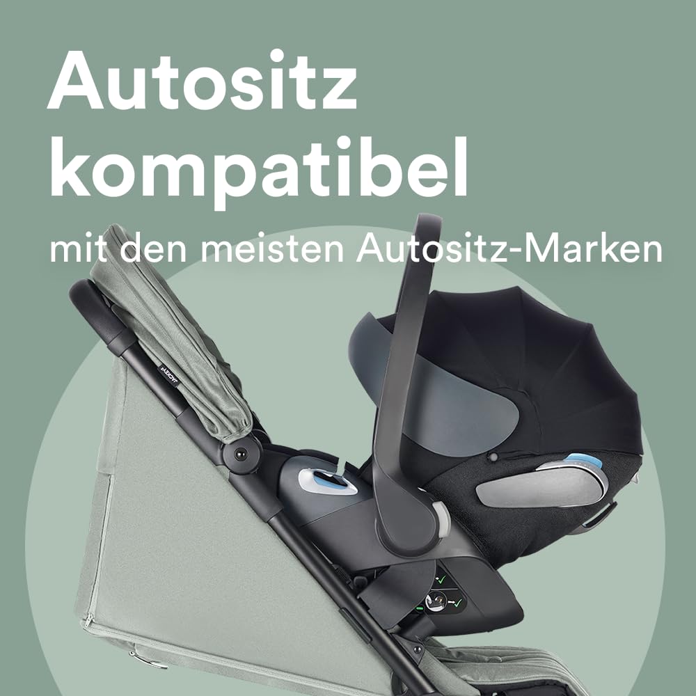 Easywalker Jackey² Buggy 0-22 kg, Reisebuggy, automatisch faltbar (gefaltet 56x44x23 cm), Schiebehöhe verstellbar bis 105 cm, Räder Ø 14 cm – ideal für Stadt & glatte Wege – Agave Grün