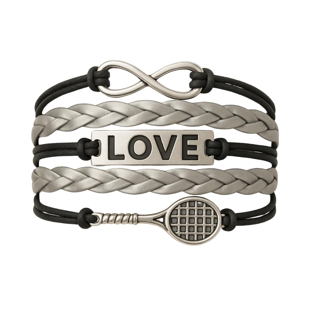 Sportybella Tennis Bracelet, Tennis Racket Charm Bracelet, Infinity Love Tennis Jewelry, Gift For Tennis Players, Partners and Teams