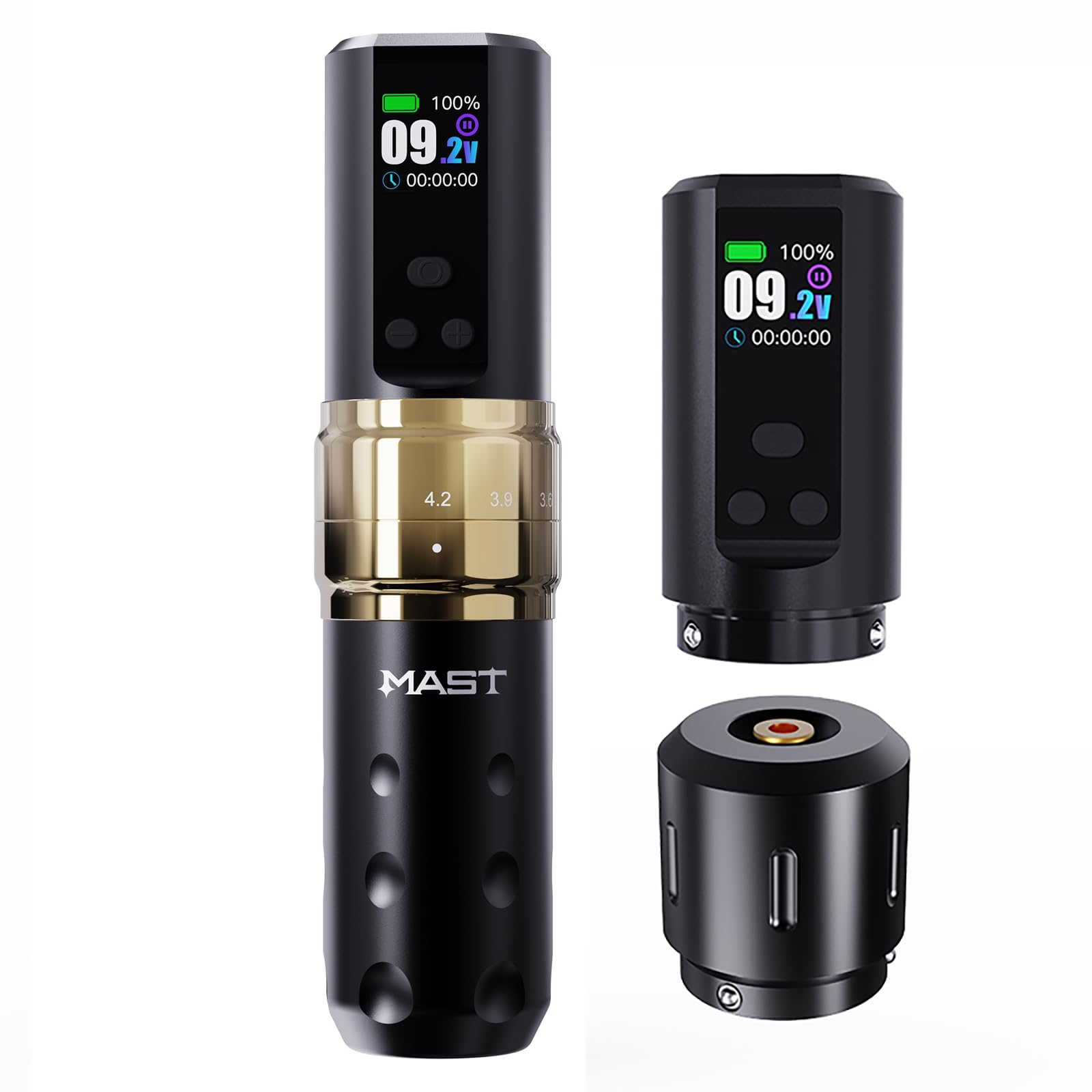 Mast Fold2 Pro Wireless Tattoo Machine Pen Rotary Tattoo Machine Tattoo Gun 7 Strokes Length 2pcs Battery 2000mAh Powerful Motor by Mcore Smart Display Screen Gold