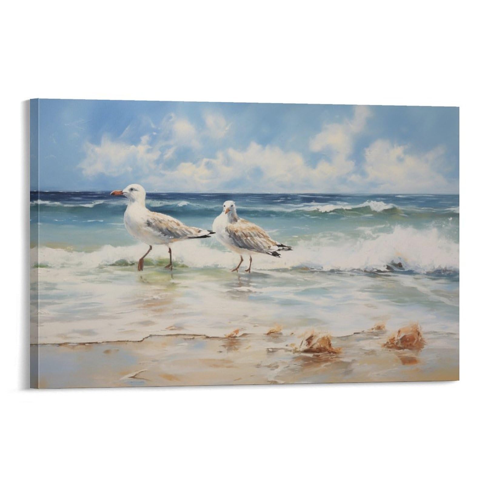 Quadro Su Tela AYAROS Con Uccelli Marini Oceanici - Stampa Artistica Vintage Per Arredo Parete