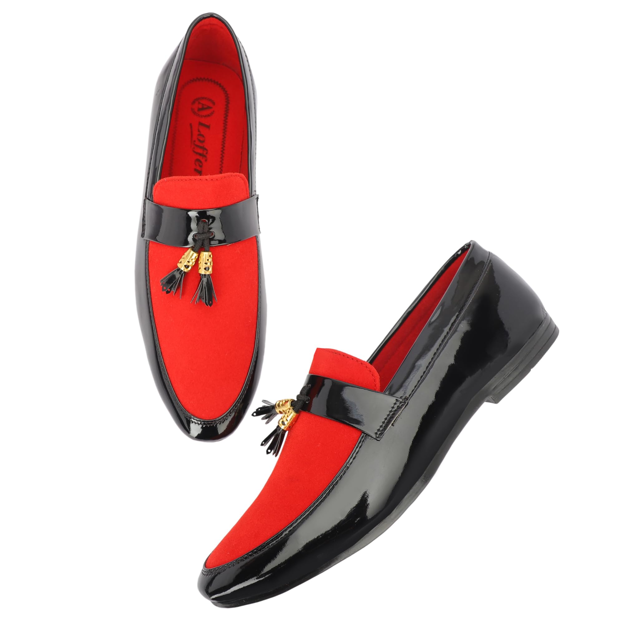 MADHUVIMAL Stylish Lace Up Flat Loafer Shoes for Men Synthetic Leather & Velvet Loafer Shoes (Red, Numeric_10) (B0DDX8W6SQ) Amazon Price History, Amazon Price Tracker