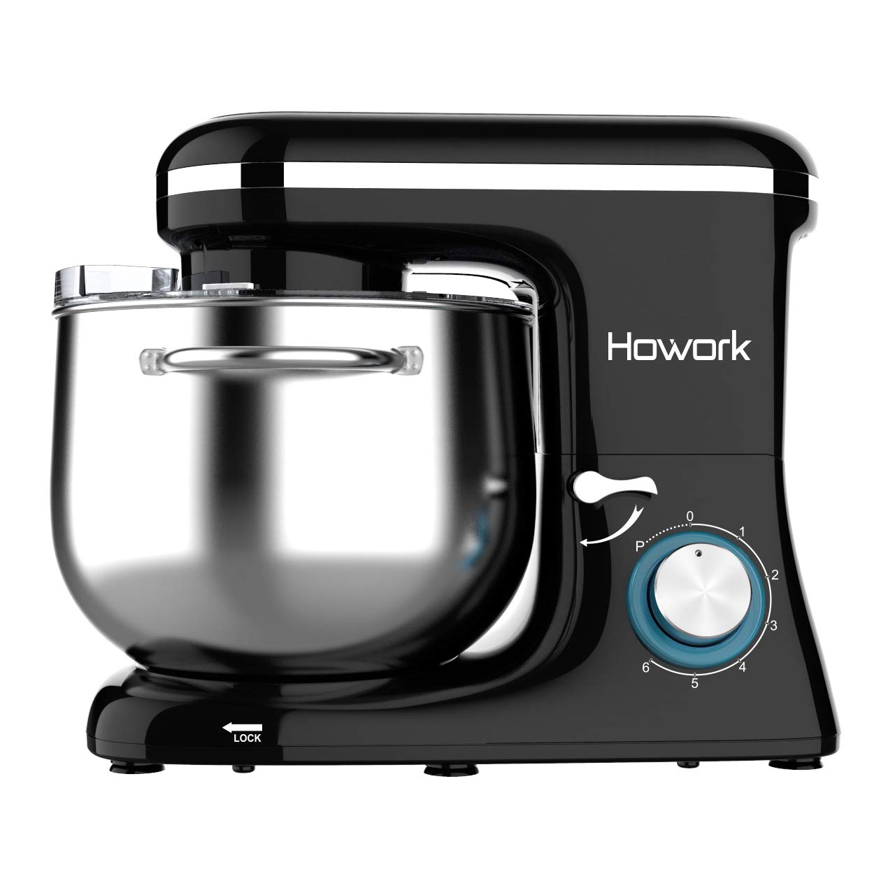 HOWORK Impastatrice Planetaria 1500W 8Litri 6 Velocità Robot da Cucina con uncino impastatore e mescolatore in alluminio, frusta in acciaio INOX, coperchio paraschizzi, Nero