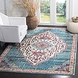 SAFAVIEH Monaco Collection Area Rug - 8' x 10', Blue & Multi, Boho Chic Medallion Distressed Design, Non-Shedding & Easy Care, Ideal for High Traffic Areas in Living Room, Bedroom (MNC254J)