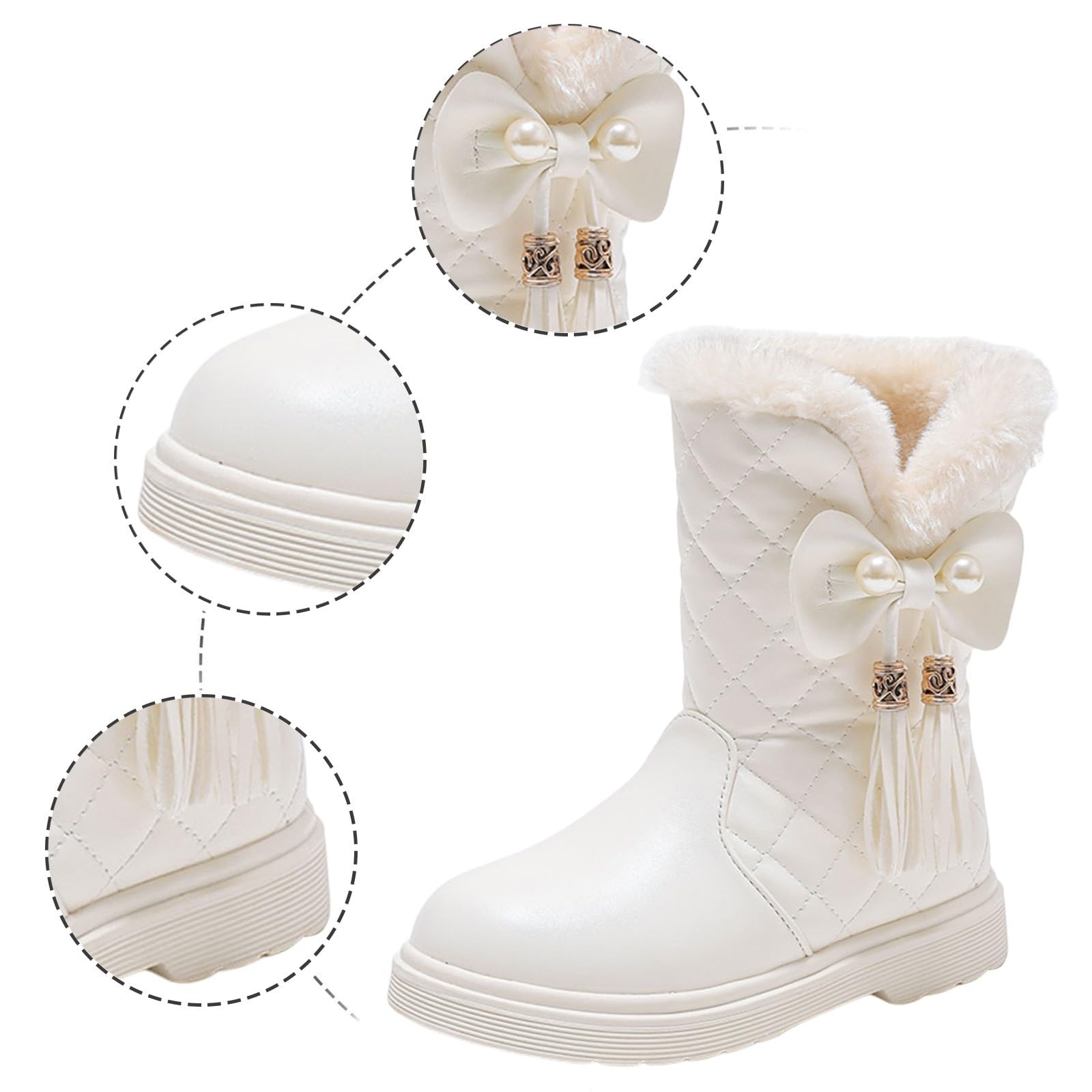 Botas para niños Botas de Nieve de otoño e Invierno para niñas, Gruesa, Antideslizantes, cálidas, cómodas, Botas con de Color (White, 31.5 Little Child)
