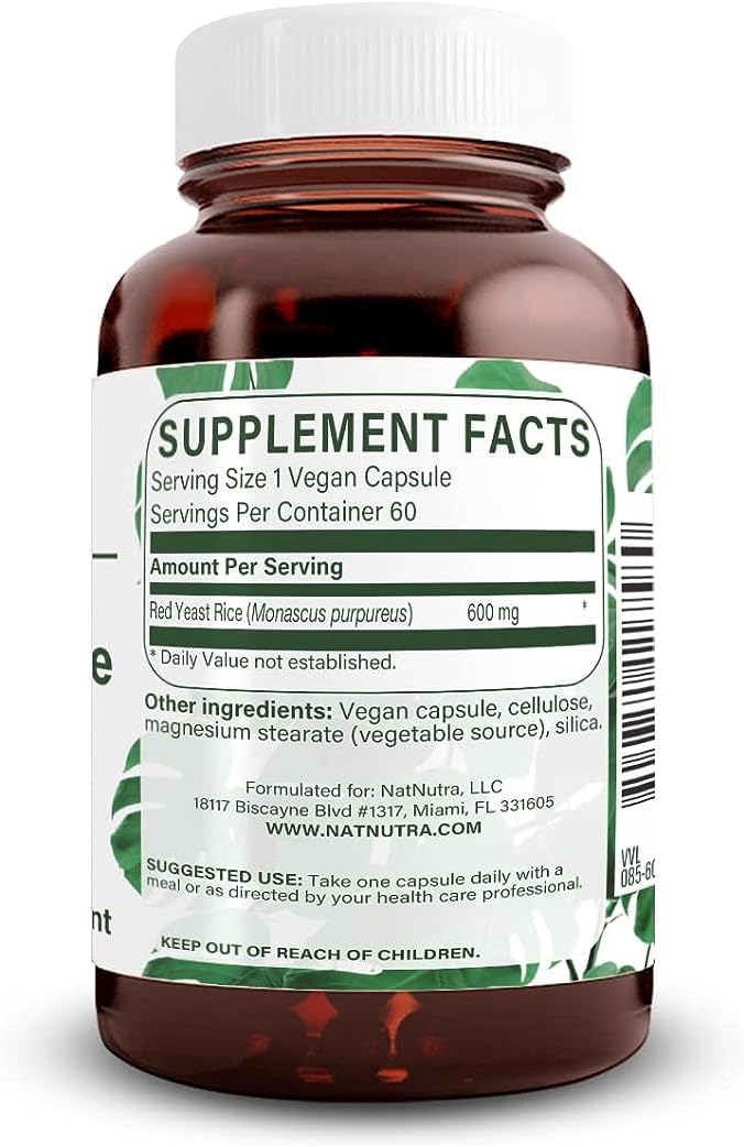 Natural Nutra Red Yeast Rice Extract, Cardiovascular Support, Helps Enhance Immunity, Helps Maintain Body Fats & Fluid Flow, Improve Digestion, Gluten Free Supplements, 600 mg, 60 Capsules (2 Pack)