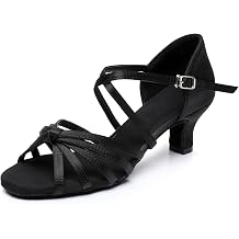 Rosefinch Women Ballroom Dance Shoes Latin Salsa Bachata Performance Dance Dancing Shoes 2" Black 3.5US