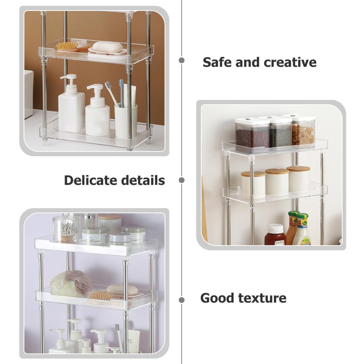 GANAZONO Organizador de Cosméticos Multilayer para Baño Estructura de PS y Acero Inoxidable, Diseño Delicado para Mantener Maquillaje y Perfumes Ordenados y Accesibles