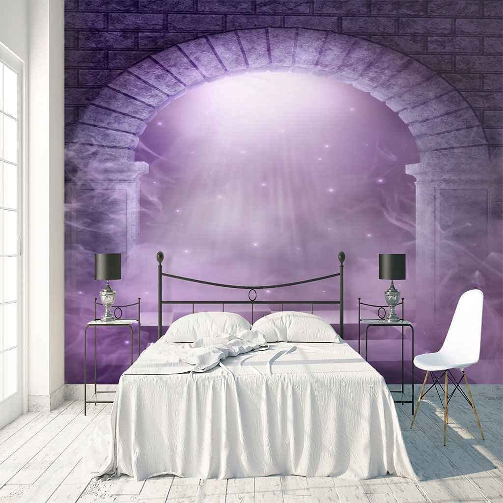 Papel Pintado Mural 3D Edificio De Arco Morado Papel Tapiz Autoadhesivo Para Sala De Estar Dormitorio Tv Fondo Oficina Restaurante Habitación Arte De Pared Extraíble 350(ancho)x256(alto) cm