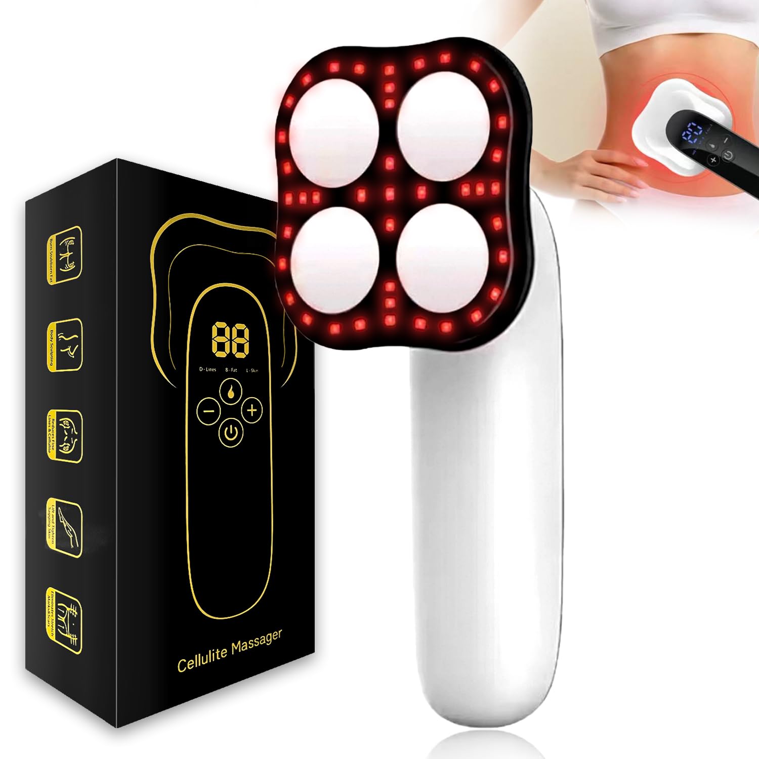 4-in-1 Wireless Cellulite Massager - Body Sculpting Tool with Firming Function for Belly, Waist, Arms, Butt, and Legs