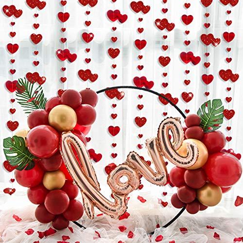 Image of 52Ft Valentines Day Party Decorations Red Heart Garland Metallic Glitter Hanging Heart Streamer Banner for Anniversary Mother's Day Engagement Wedding Bridal Shower Bachelorette Hen Party Supplies