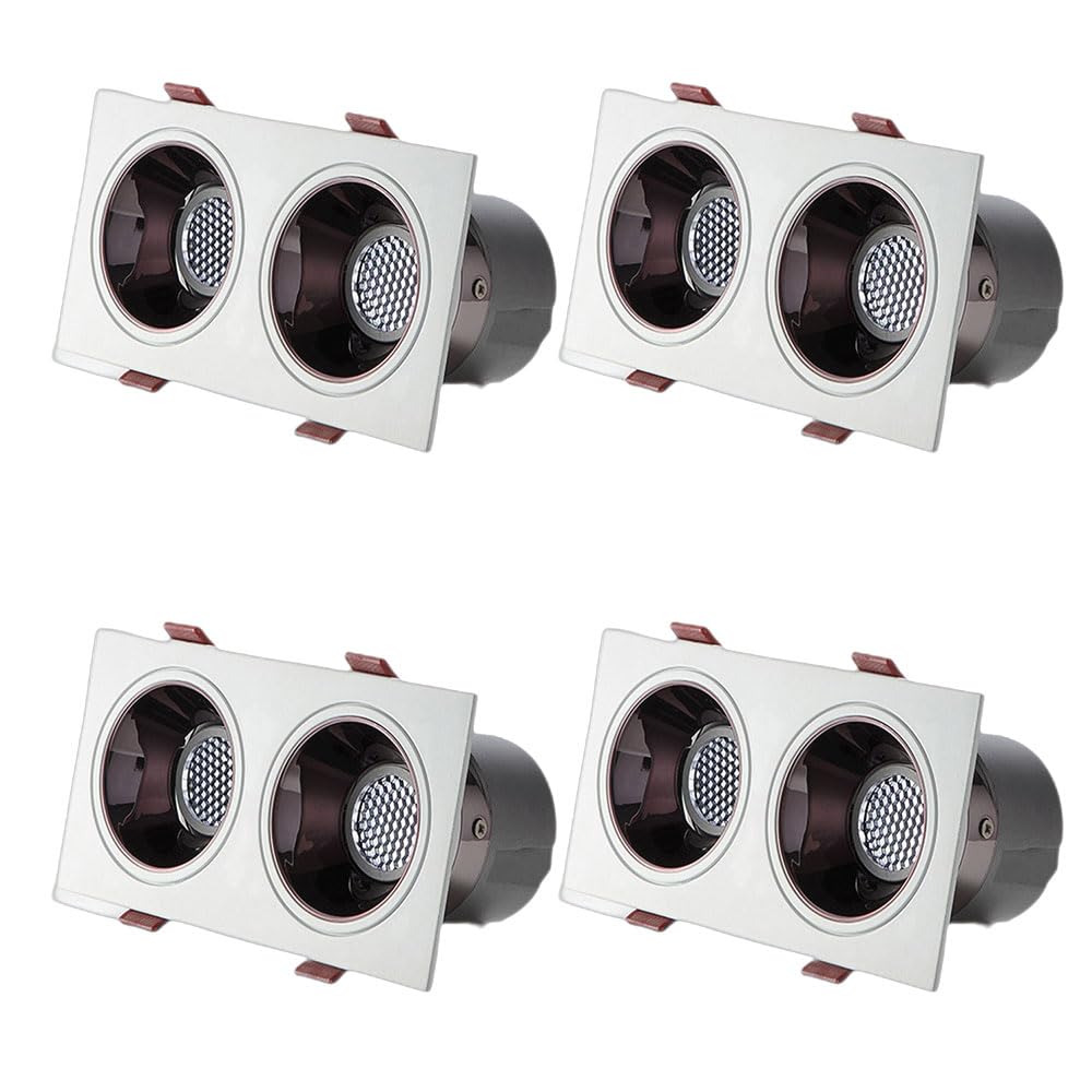 Oświetlenie Wpuszczane Led 10W*2, Zestaw 4 Ściemnialnych Podwójnych Opraw Downlight, Oprawa Typu Baffle Trim Retrofit, Oprawa Typu Eyeball Retrofit, Prostokątny Reflektor Z Wbudowanym Otworem