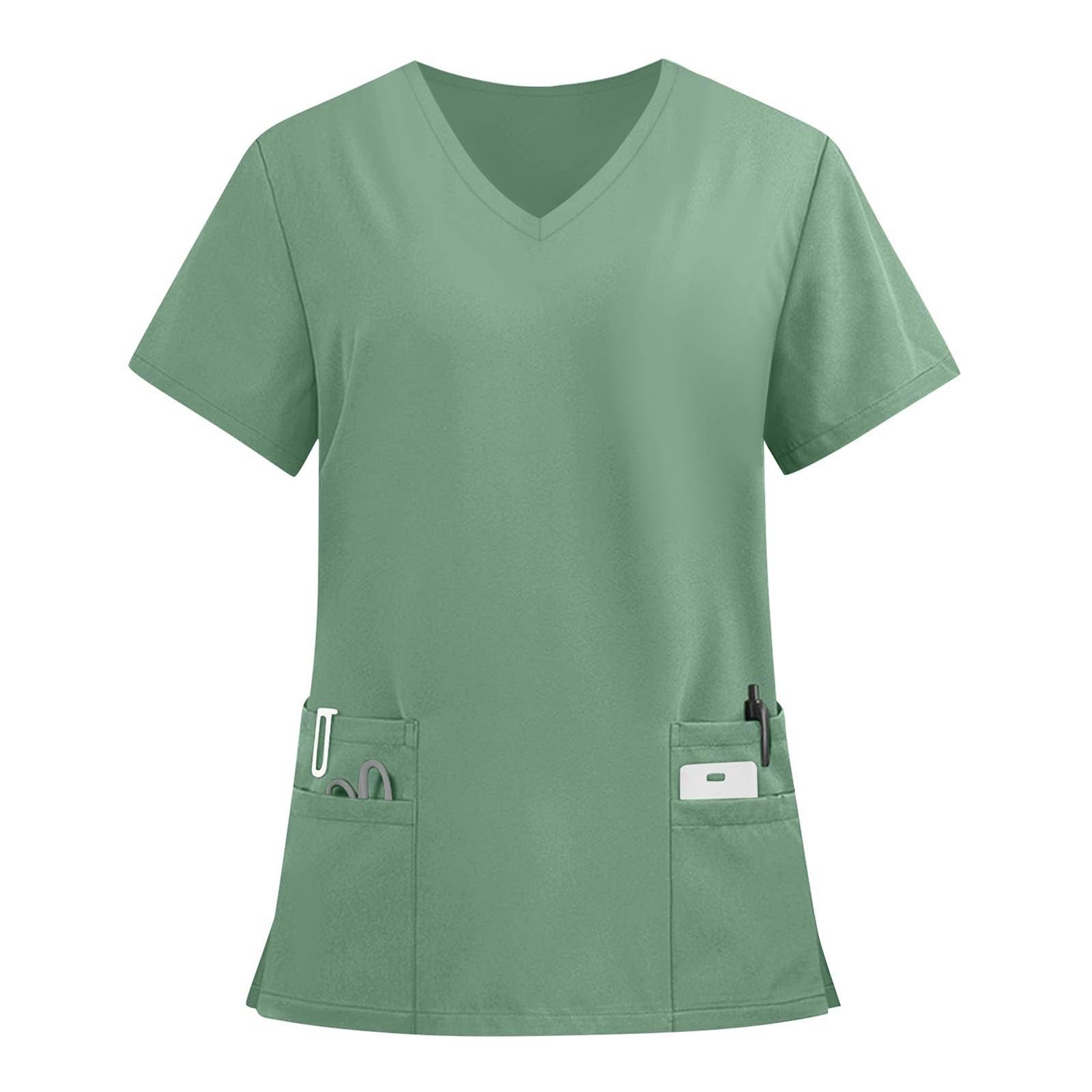 FONMA Scrub Tops for Women V Neck Stretch Shirts with Pockets Nurse Uniform