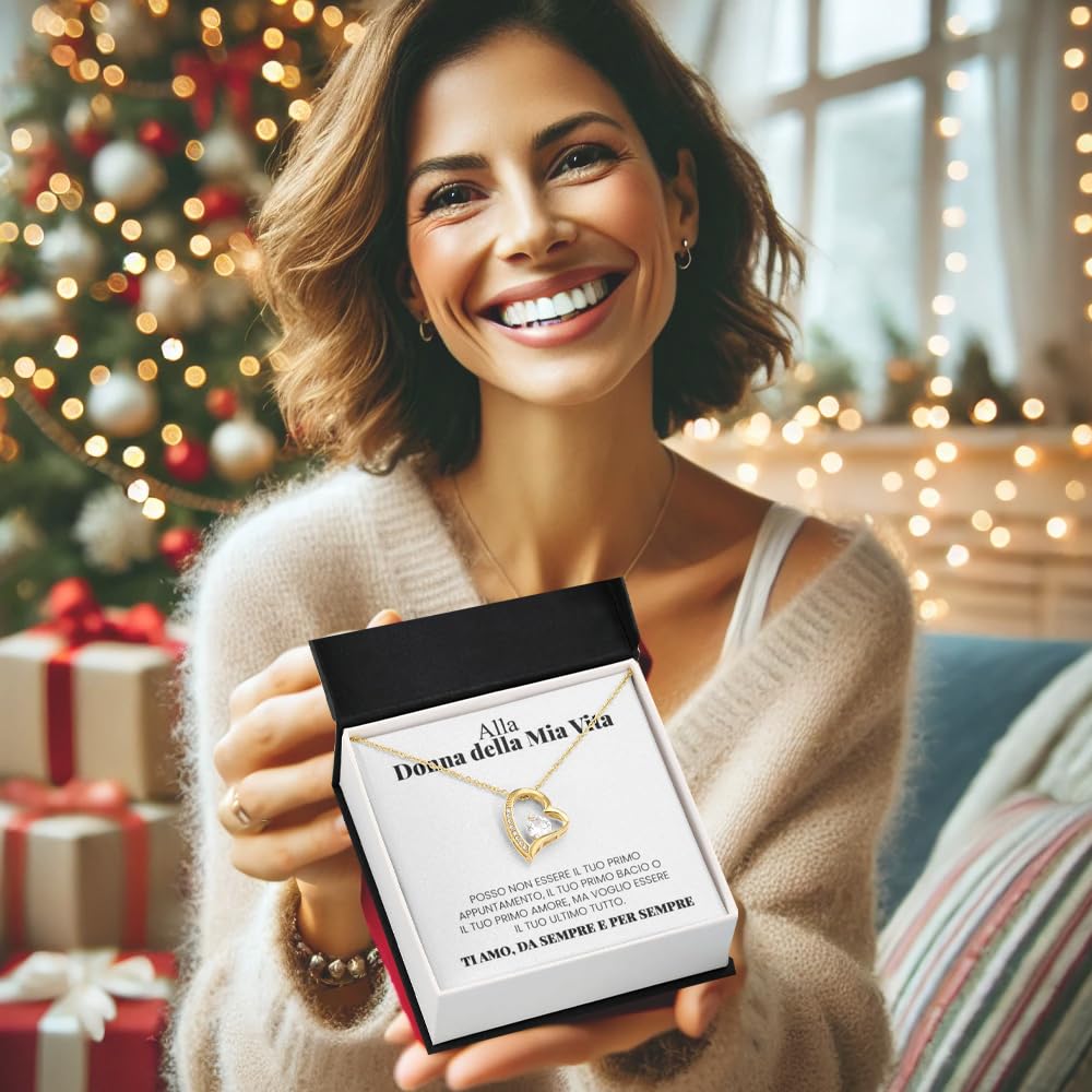 Luna Jewel Collana colore oro o argento, cuore, idea regalo fidanzata, ragazza, moglie, con cofanetto led e messaggio, ciondolo donna, gioielli, compleanno san valentino