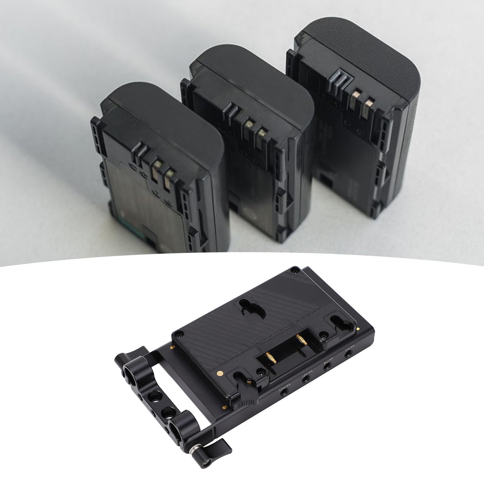 Placa Adaptadora Convertidora de Batería, D Tap 15 Mm Riel de Doble Orificio Abrazadera de Varilla Fija Placa Convertidora Adaptadora de Fuente de Alimentación, Salida USB Dual,