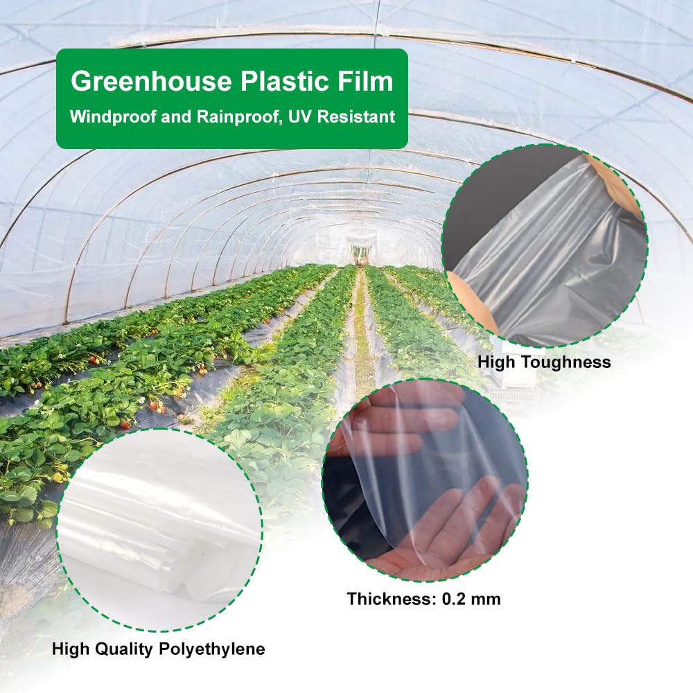2 m x 10 m Polyethyleenfolie, Transparante Broeikasfolie, Scheurvaste Plastic Folie, Dik Tuinfolie van Polyethyleen, voor Broeikas Polytunnel