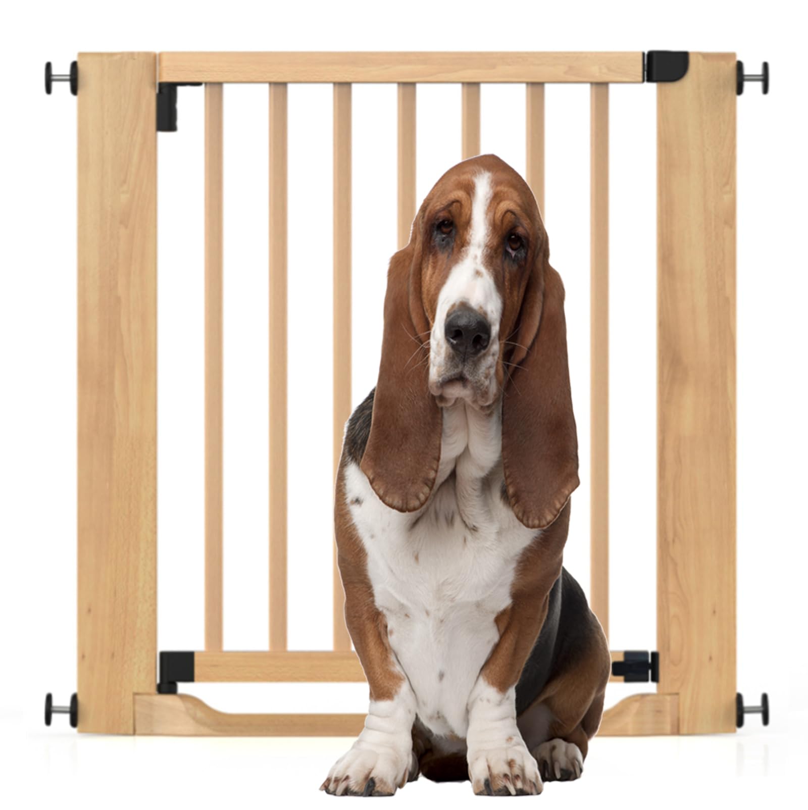 Bettacare Wooden Heritage Flat Step Dog Gate, Natural, 79cm - 87cm, Pressure Fit, One-Handed Operation