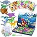 Puzzle Dinosaure Jeux en Bois Enfant-Magnétique Puzzle Bois Animaux avec Tableau Magnétique Montessori Jeux Educatif Cadeau Jouet Garcon Fille Enfant 3 4 5 6 Ans